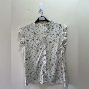 SHEIN Cream Floral Ruffle Blouse